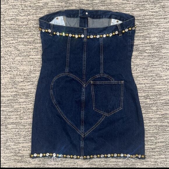 AREA Women's Strapless Crystal Embellished
Denim Mini Dress Medium - Picture 8 of 16